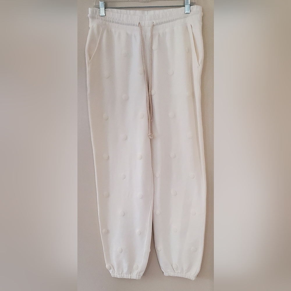 Lou &‎ Grey Cream Polka Dot Embroidered jogger pants with pockets Size Medium